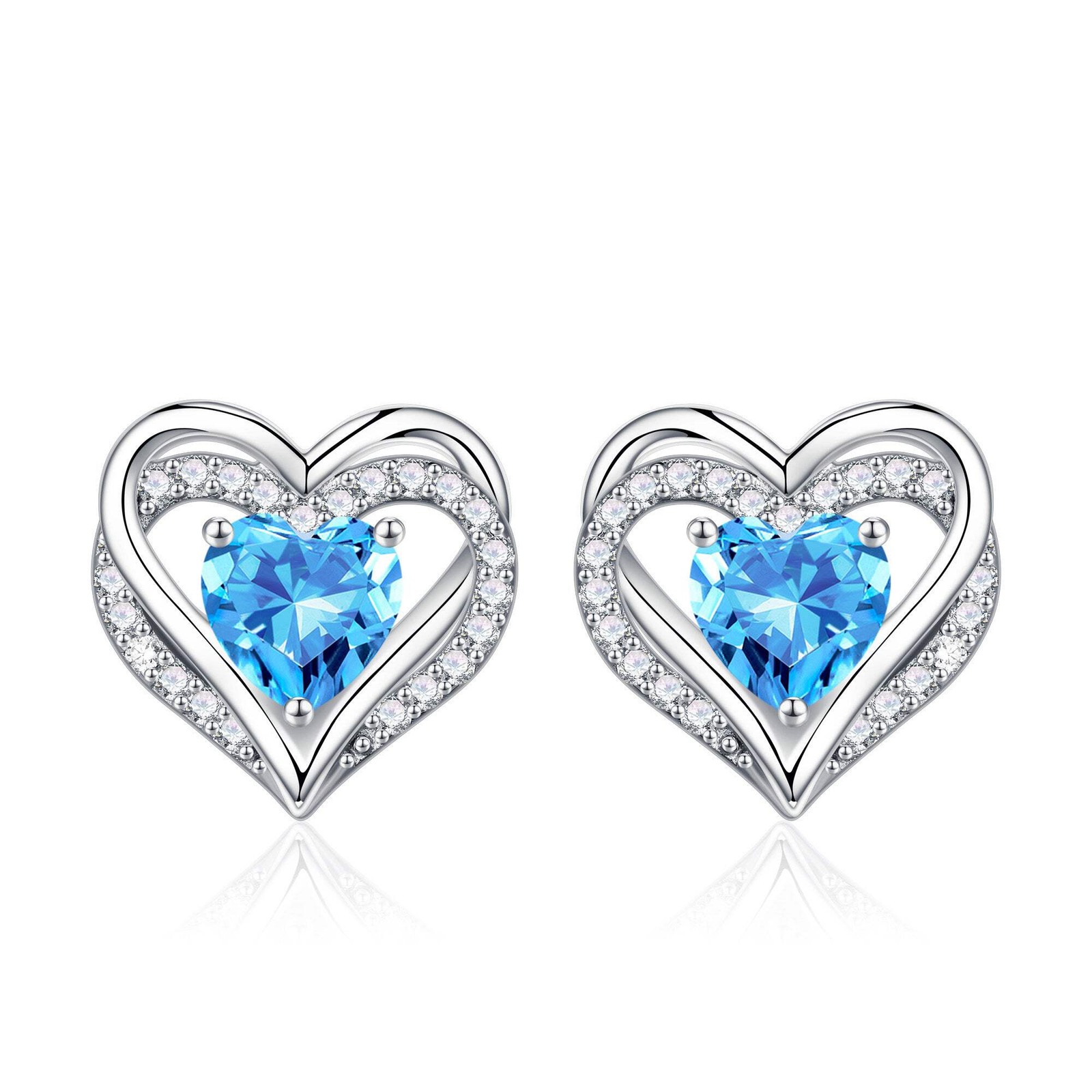 Turandoss S925 Sterling Silver Month Birthstone Heart Stud Earrings for Women