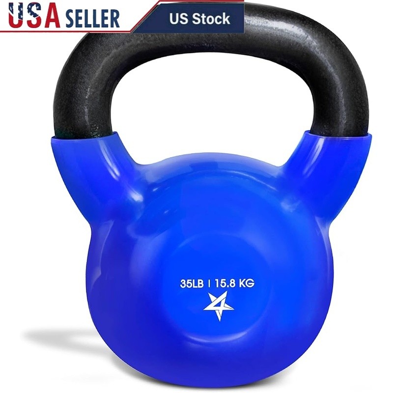 Durable Cast Iron Kettlebell 35lb Wide Handle Flat Bottom Fitness Training New
