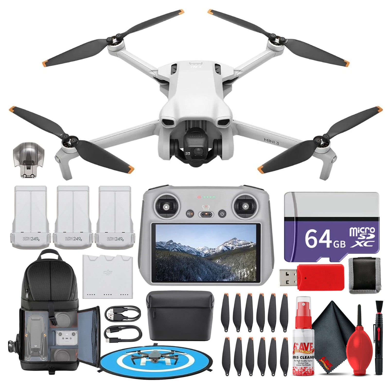 DJI Mini 3 w/ RC Remote (Fly More Combo) (CP.MA.00000613.01) + 64GB Card + More