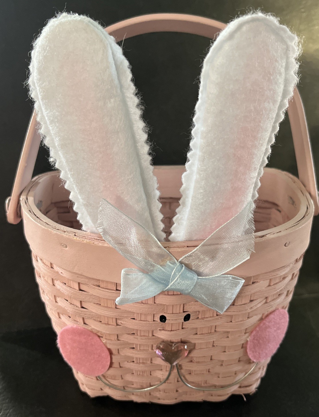 Easter Bunny Basket, Pink Wicker With Handle, 6”x4”, Adorable!!
