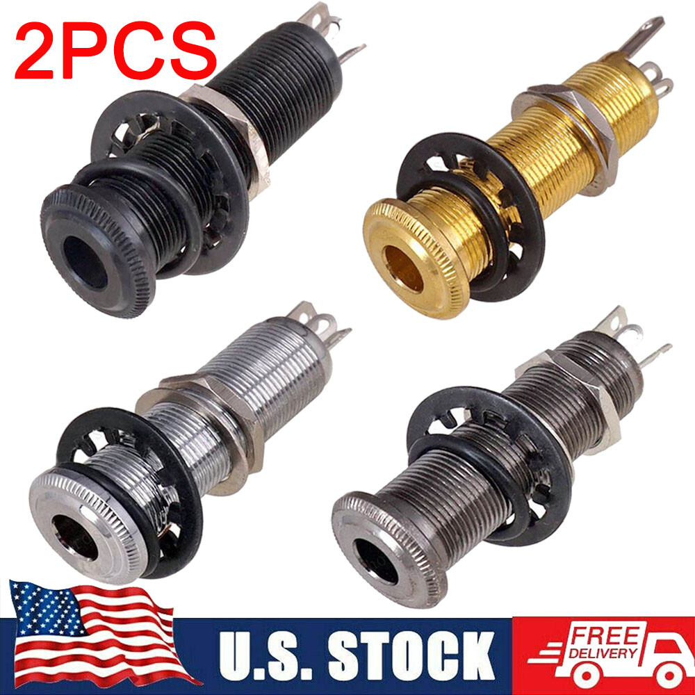 USA 3Pins Stereo Copper Guitar Bass Barrel Jack Cylinder Input/Output Jacks 2Pcs