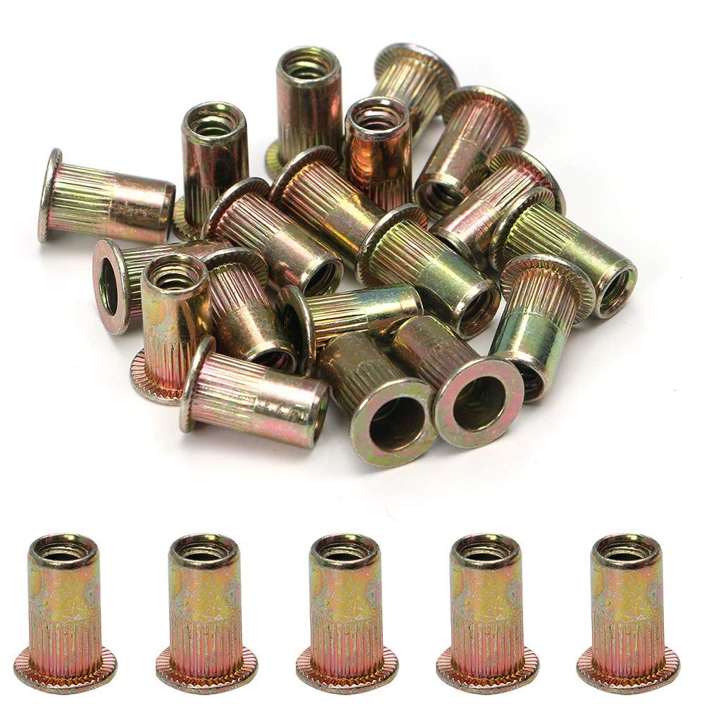 100pcs Carbon Steel SAE Rivet Nuts 1/4-20 Threaded Rivet Insert Nutsert Rivnu...