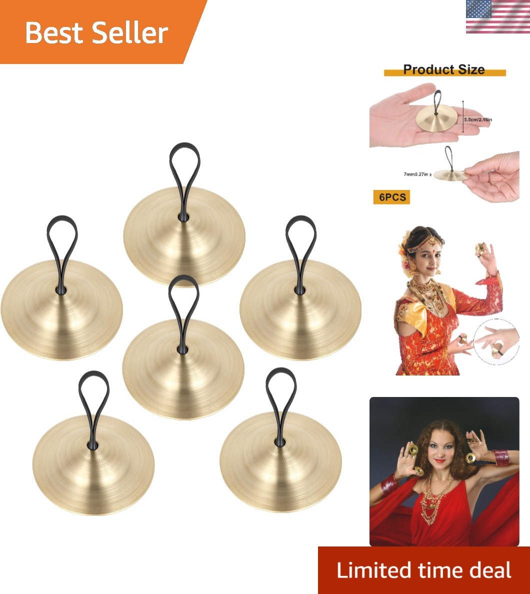 6 Pcs Finger Cymbals Wrapped Fingers Instrument Gold Metal Mini Percussion 2....