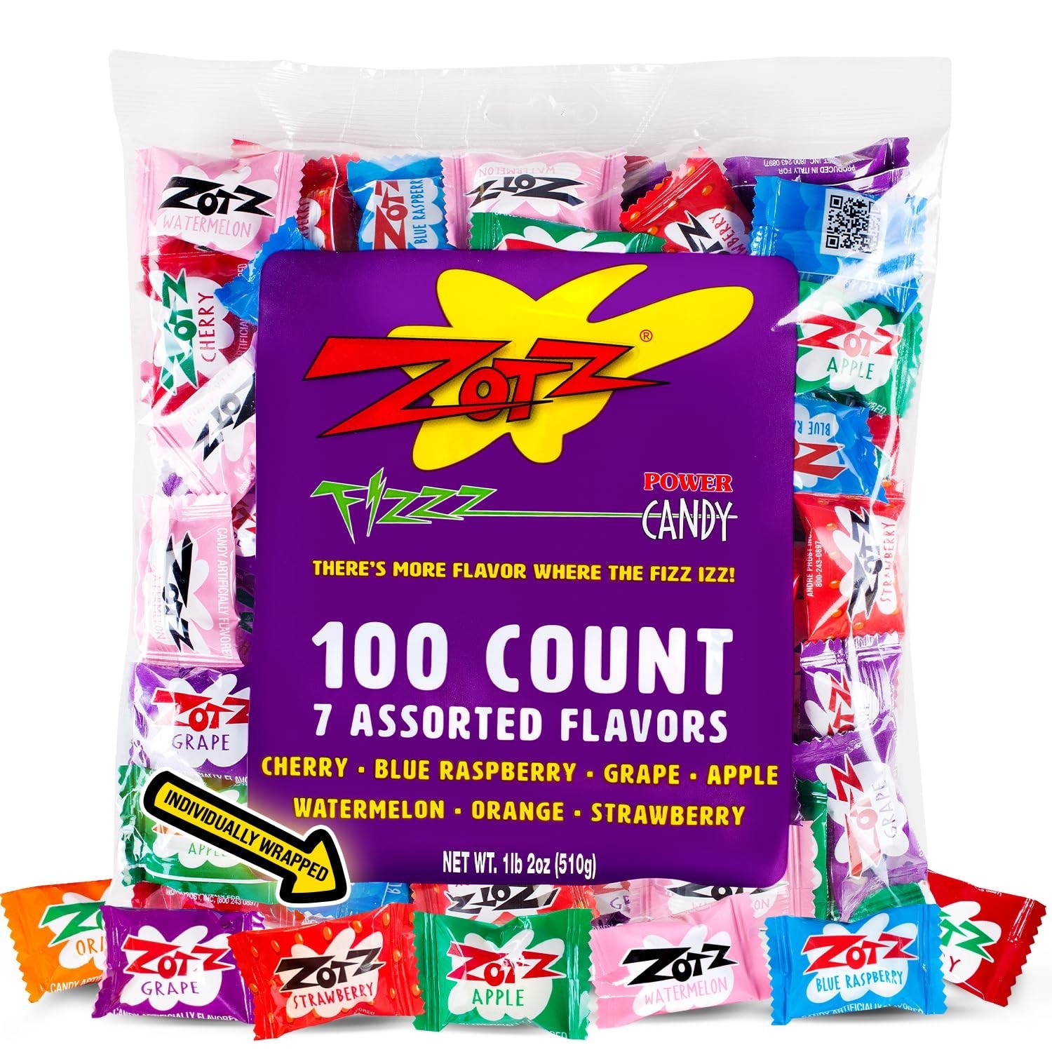 Zotz Fizzy Candy Bag Assorted Flavors 100 Count Bag-USA
