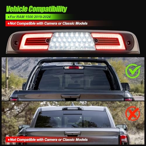 LED Third Brake Light Compatible With 2019-2024 RAM 1500 High Mount Smoke Lens