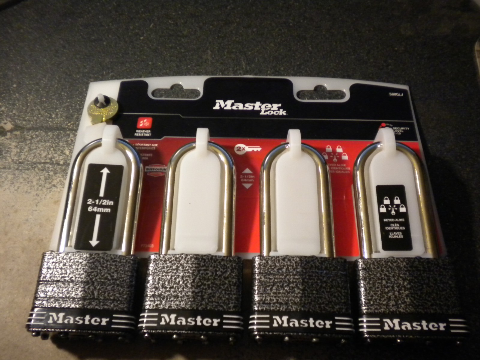 Master Lock 580TLJ Keyed-Alike 2-1/2" Padlocks  4-Pack - NEW Free US Shipping