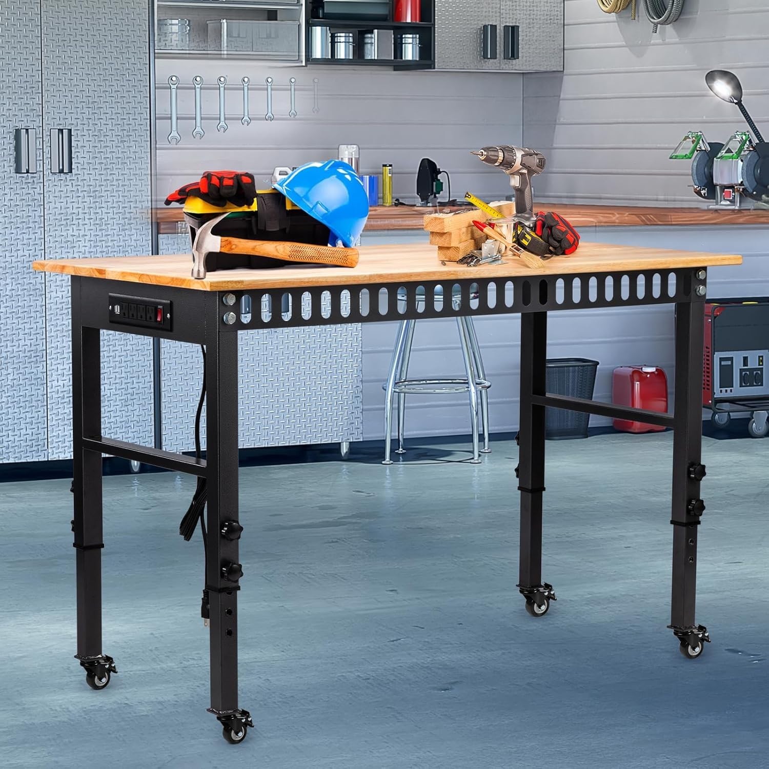 48" Rubber Wood Top Workbench - Adjustable Height & 2000 lbs Load Capacity