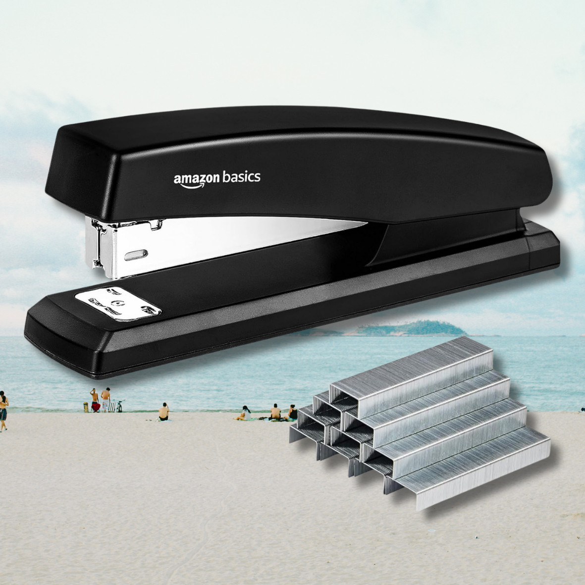Stapler with 1000 Staples, Office Stapler, 25 Sheet Capacity, Non-Slip, Black