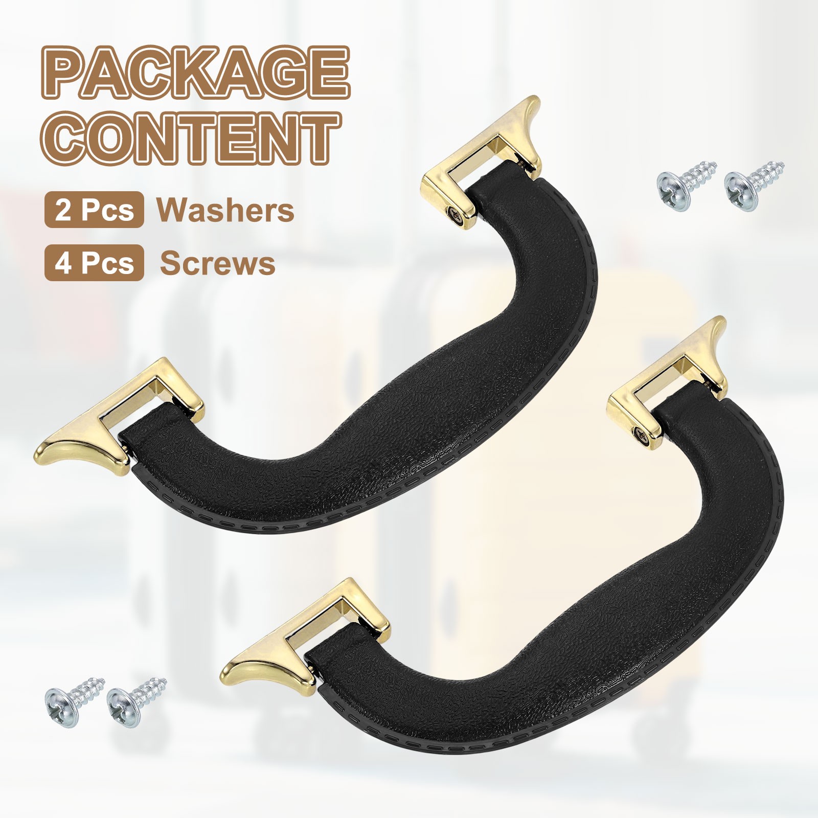 2Pcs, Luggage Handle Plastic Pull Handle Grip Replacement with Screws Black Gold