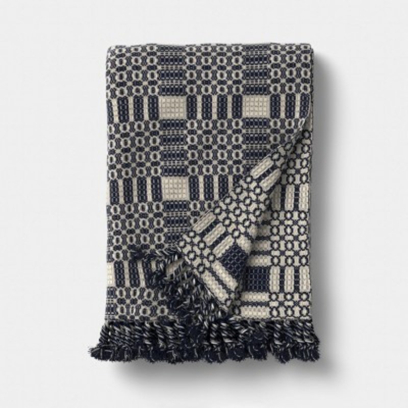 Geo Woven Throw with Tassel Fringe Throw Blanket Blue/Neutral