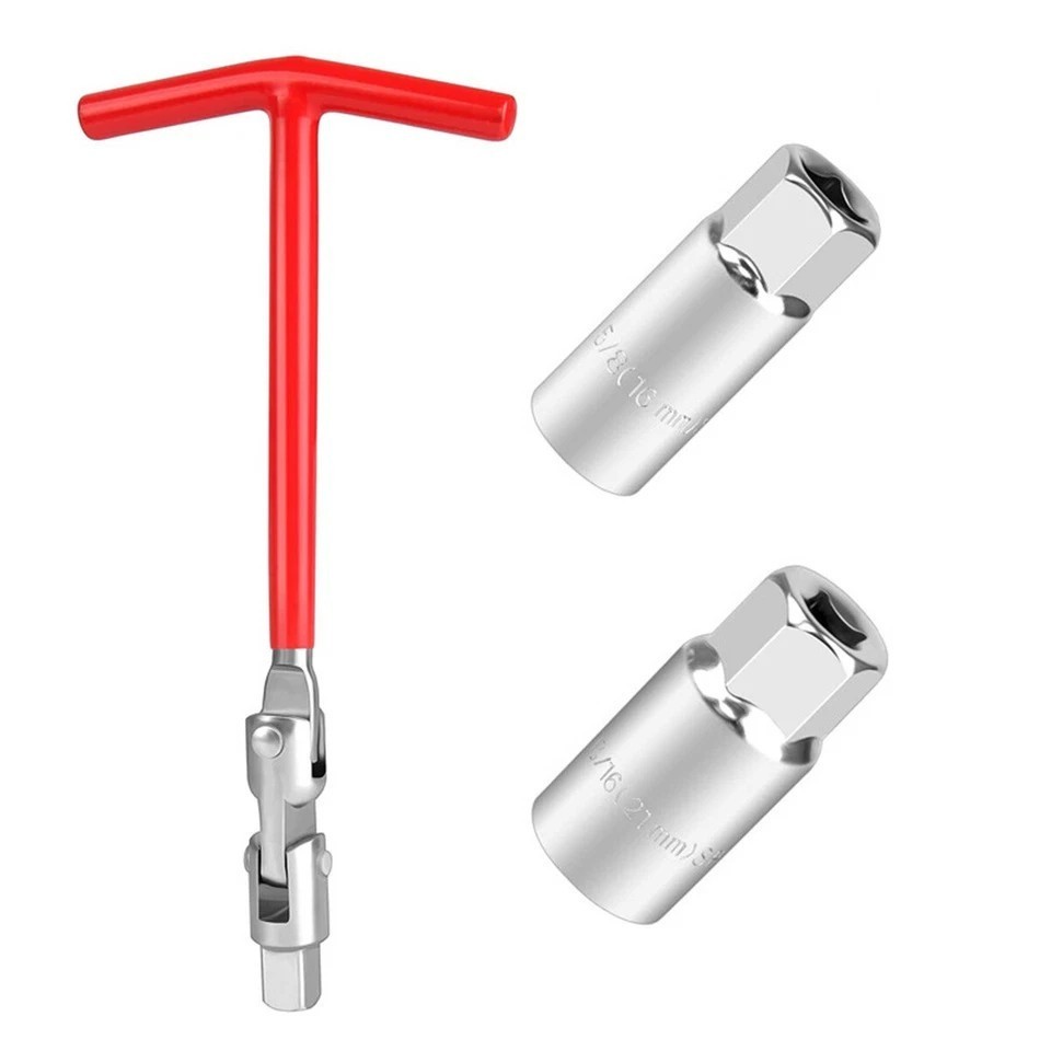 3Pcs Spark Plug Socket Wrench T-Handle Swivel Remover Installer Tool 5/8"&13/16"