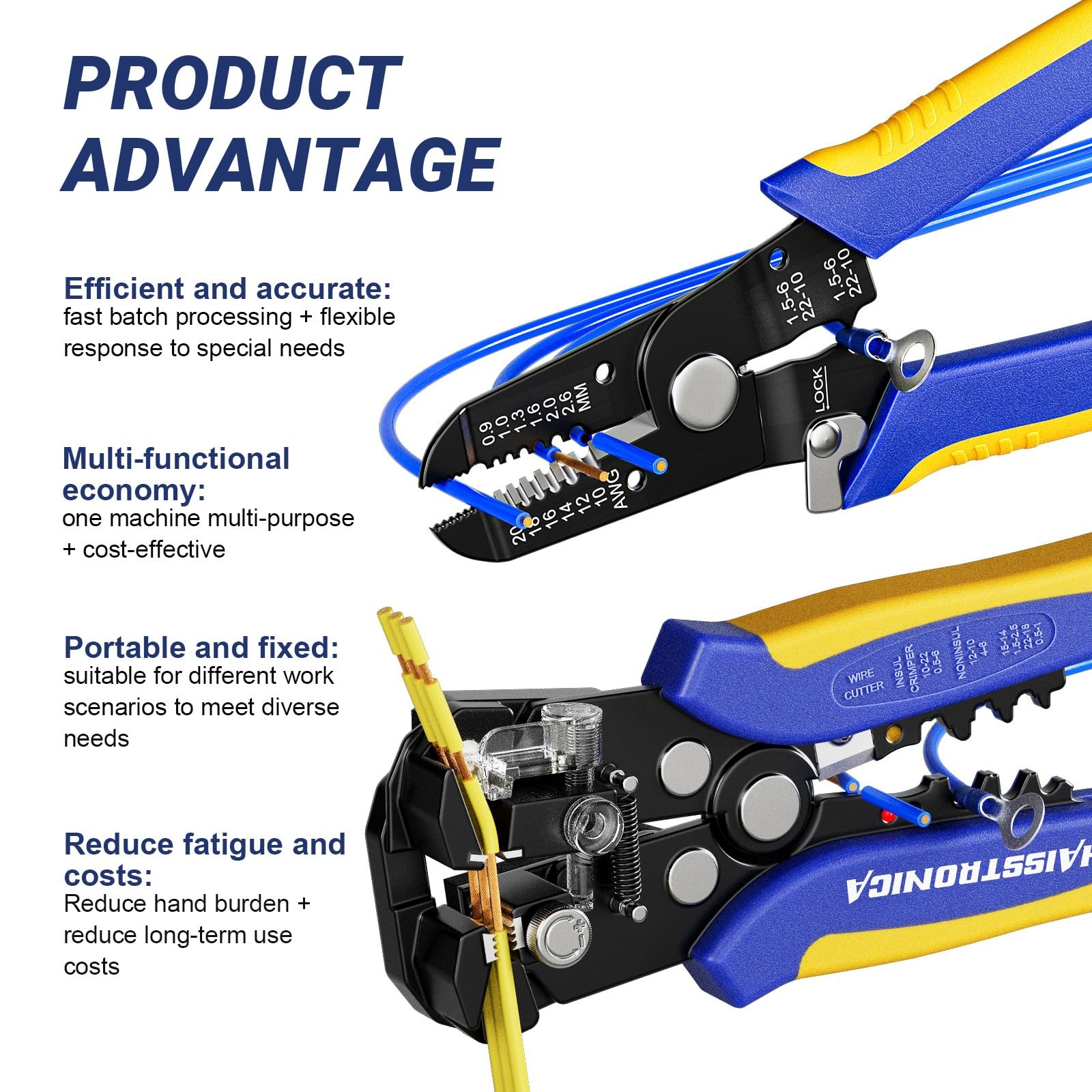 Wire Stripper Tool Set 10-24 AWG Self Adjusting Automatic Cable Cutter Blue