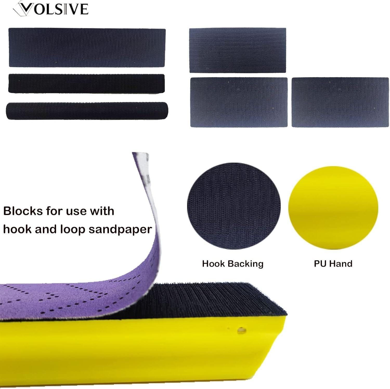 7pcs Hand Sanding Block Set, Rectangle Handheld Sanding Pad, Hook and Loop Inter