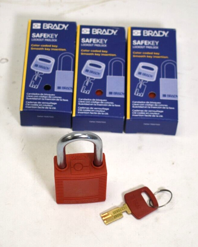 Brady NYL-RED-38ST-KD Nylon Color Coded Key 38mm Steel Padlock Red Lot of 3