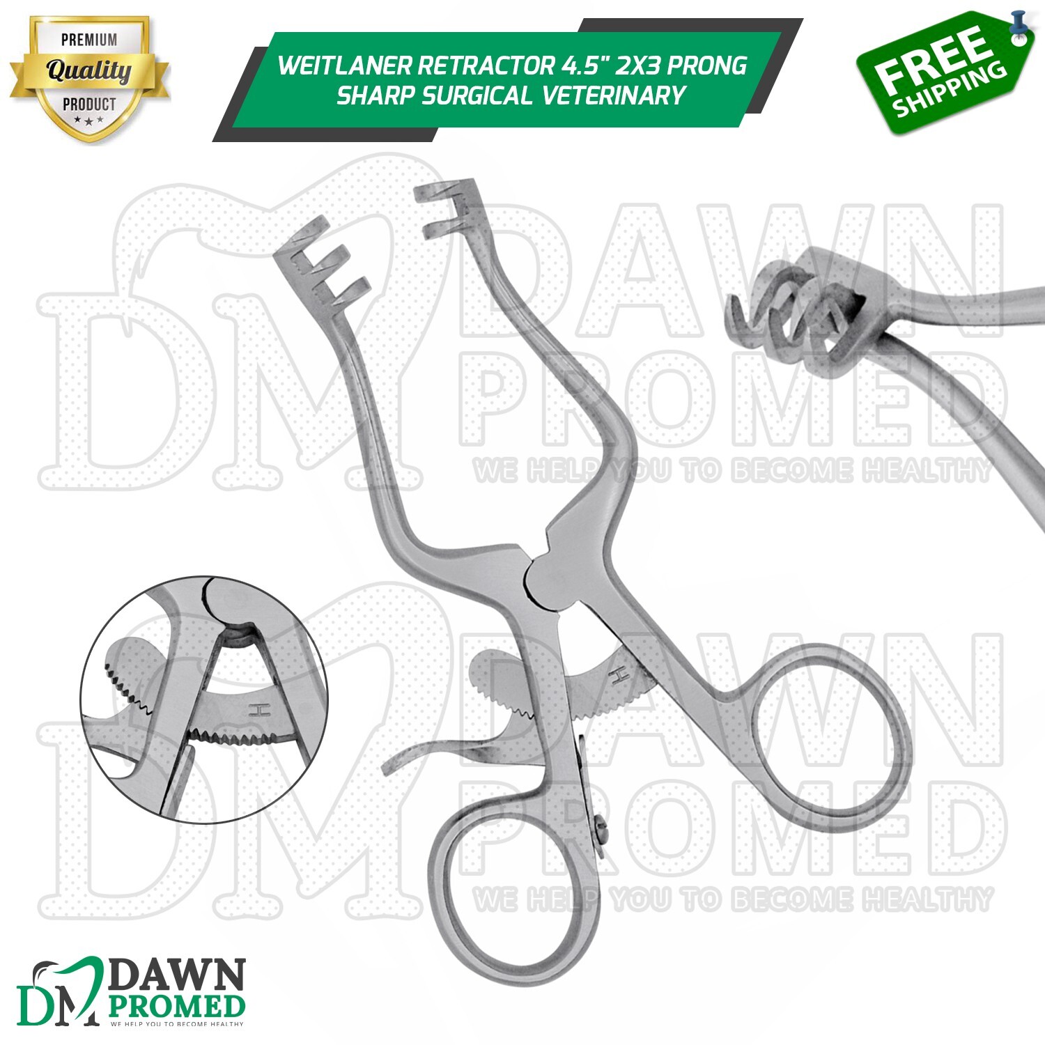 Weitlaner Retractor 4.5" 2x3 Prong Sharp Surgical Veterinary Instrument German G