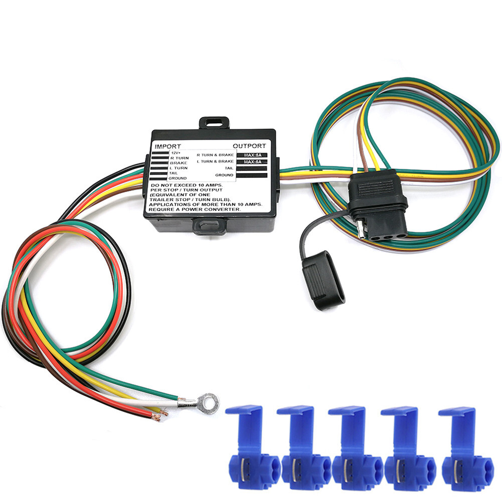 Powered 3 to 2 Wire Trailer Tail Light Converter with 4-Way Flat Wire Connector