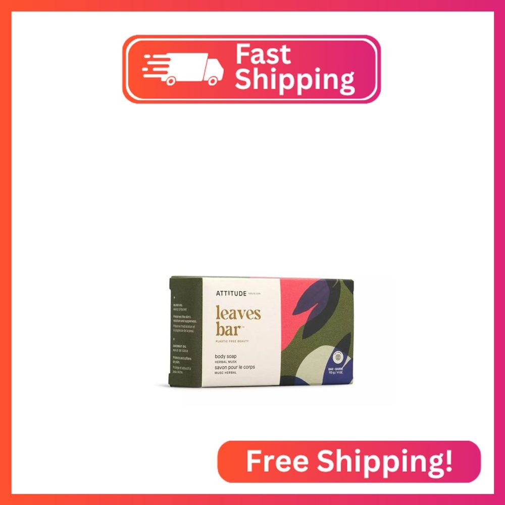 ATTITUDE Body Soap Bar, Natural Origin, Protects and Softens Dry Skin, Coconut &