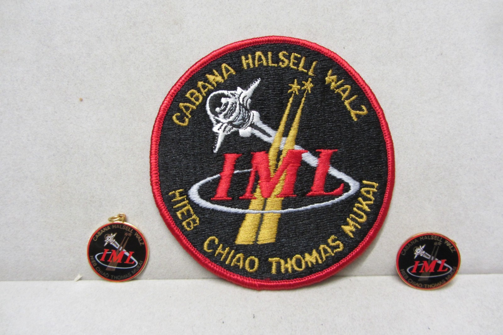 ROCKWELL SPACE SYSTEMS SPACE SHUTTLE STS-65 SOUVENIR  PATCH, PIN AND CHARM.