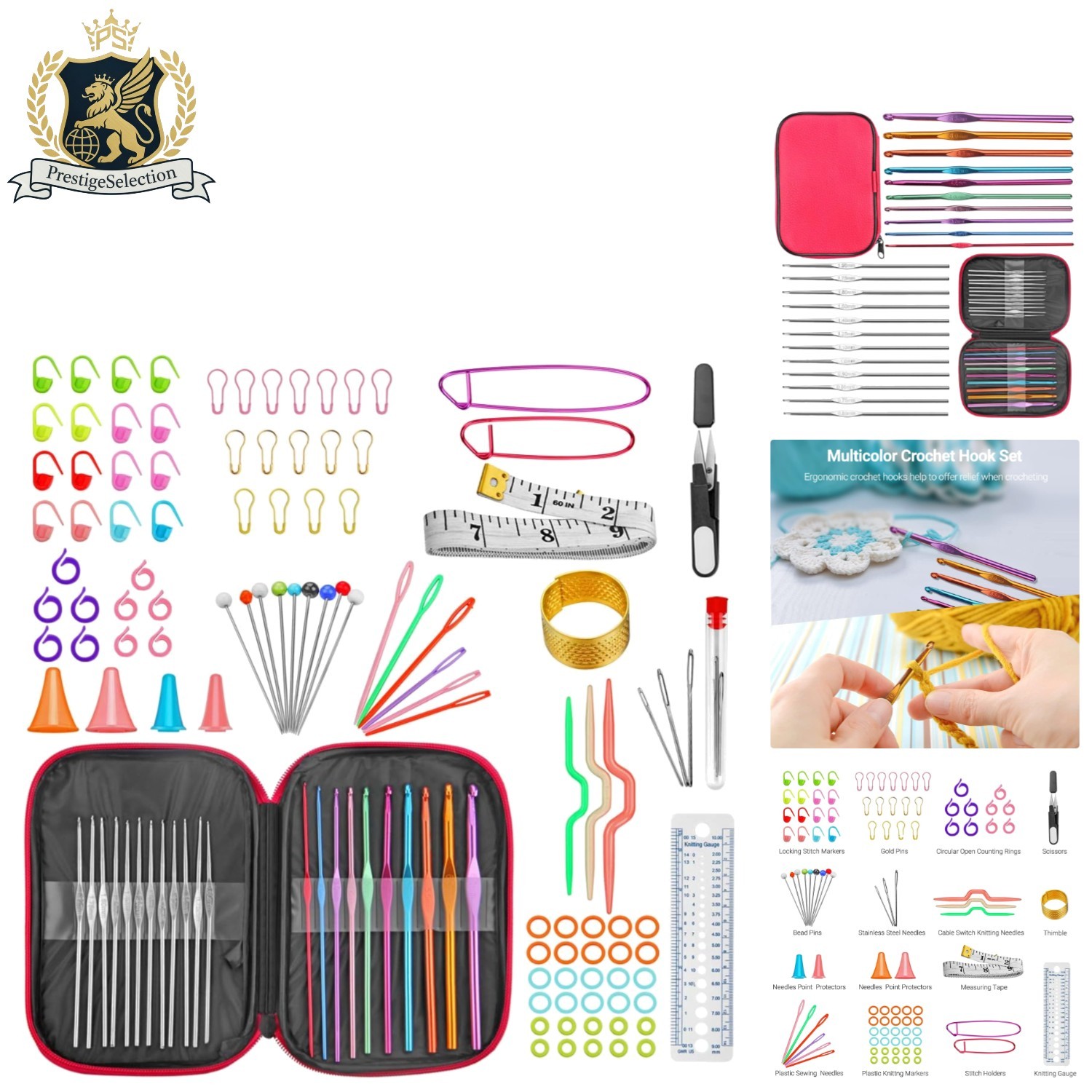100-Piece Ergonomic Crochet Hook Set with Knitting Tools for All Skill Levels