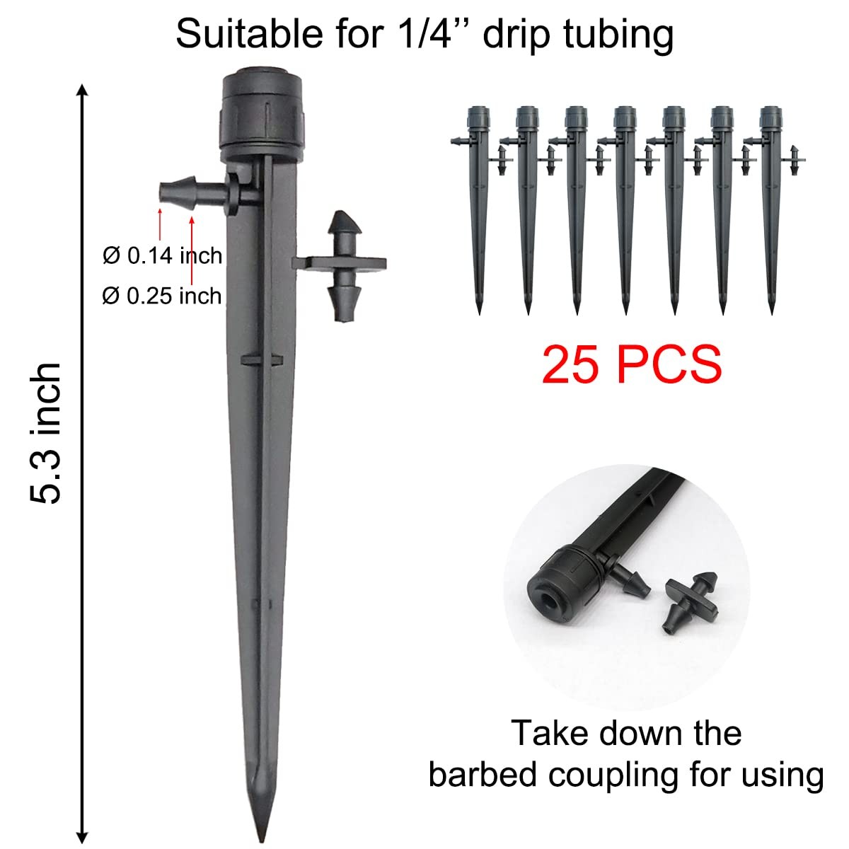 25 Pcs Drip Irrigation Emitters Adjustable Flow 0-20 GPH Irrigation Drippers