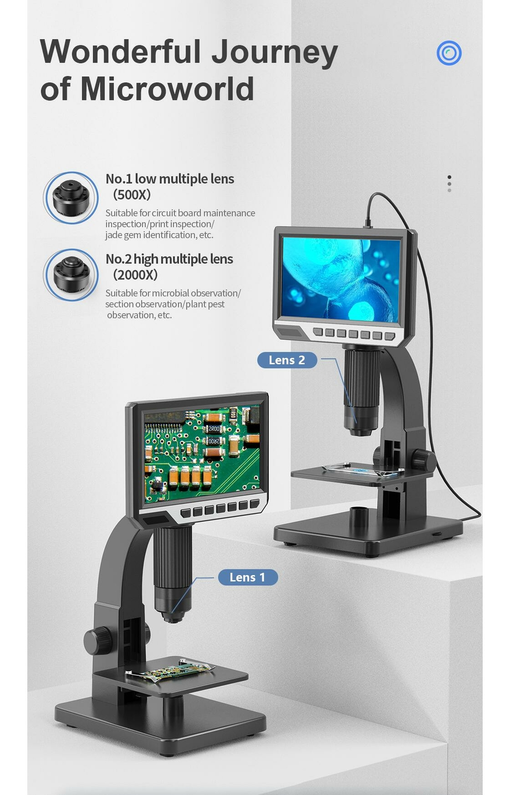 2000X Digital Microscope with 7" HD LCD Display USB Microscope Digital Magnifier