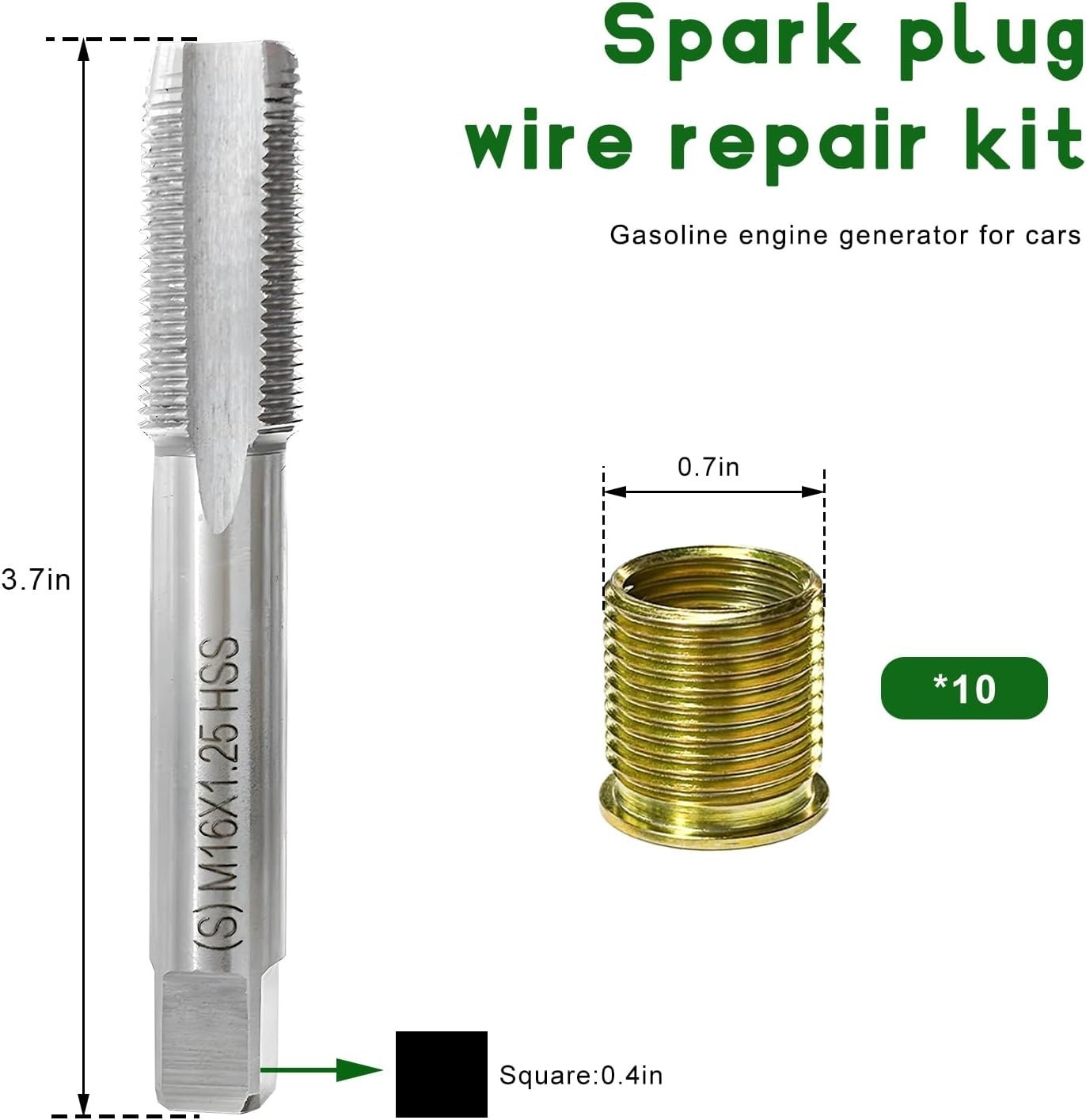 Spark Plug Rethreading Set with M14×1.25 Inserts & M16×1.25 Tap, Stainless St...