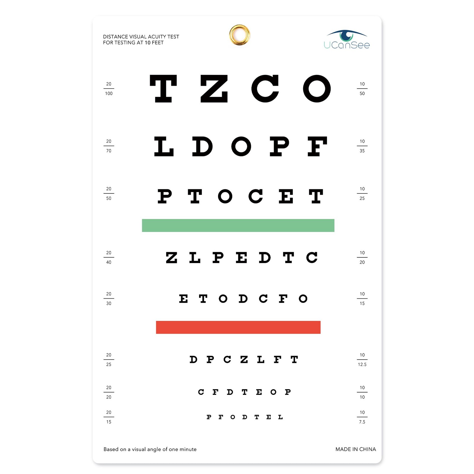 UCanSee Snellen Eye Chart Visual Acuity for 10 feet
