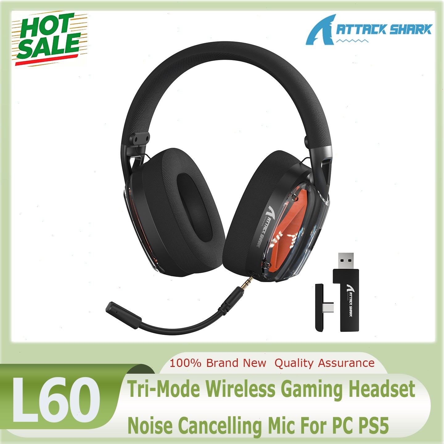 ATTACK SHARK L60 Tri-Mode Wireless Gaming Headset Noise Cancelling Mic For PC PS