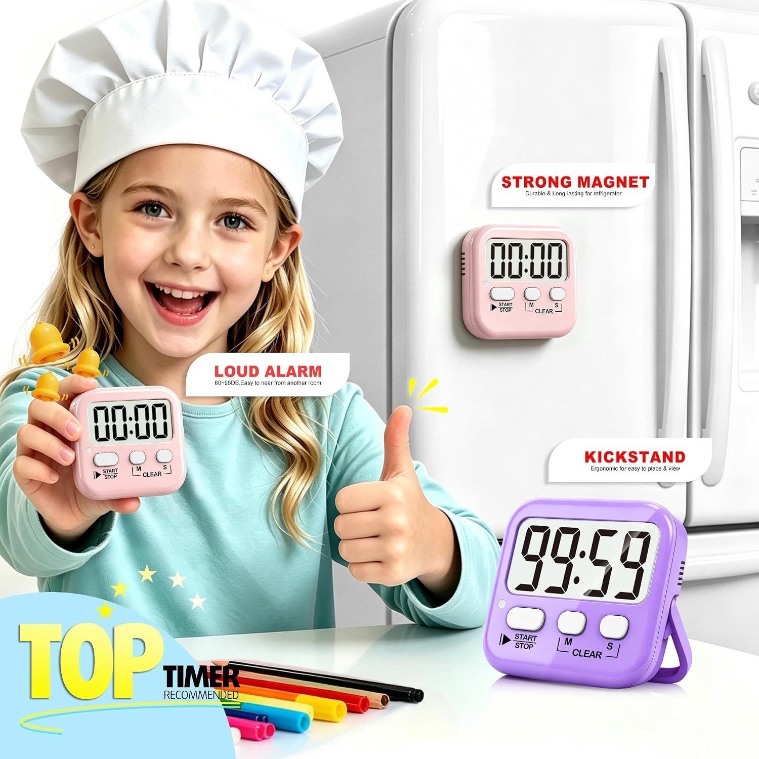 Loud & Silent Mode Digital Timers - 2 Pack Essential for Classrooms & Kitchen