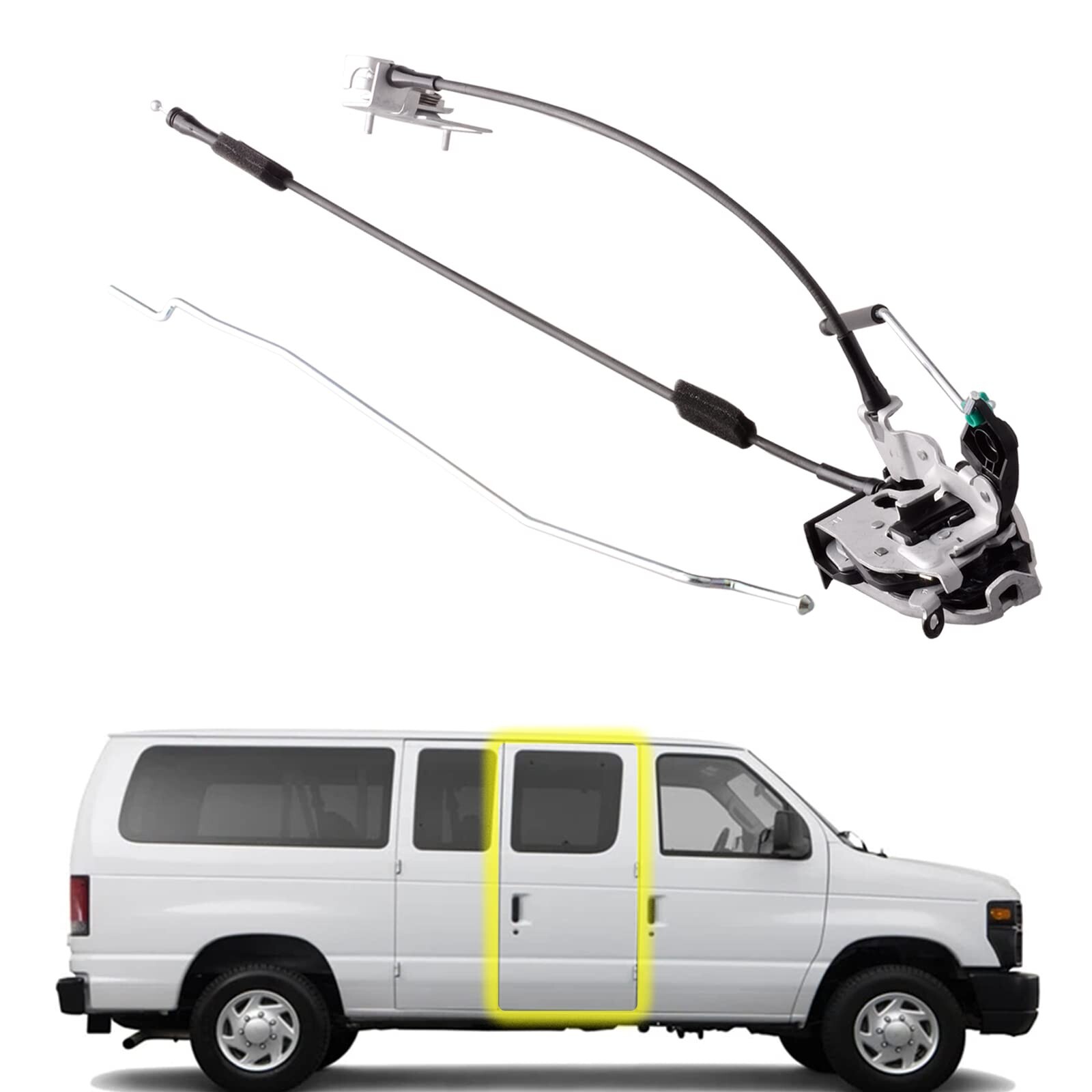 Unikpas Door latch assembly w/cable Rod compatible for Ford E150 E250 E350 RH...