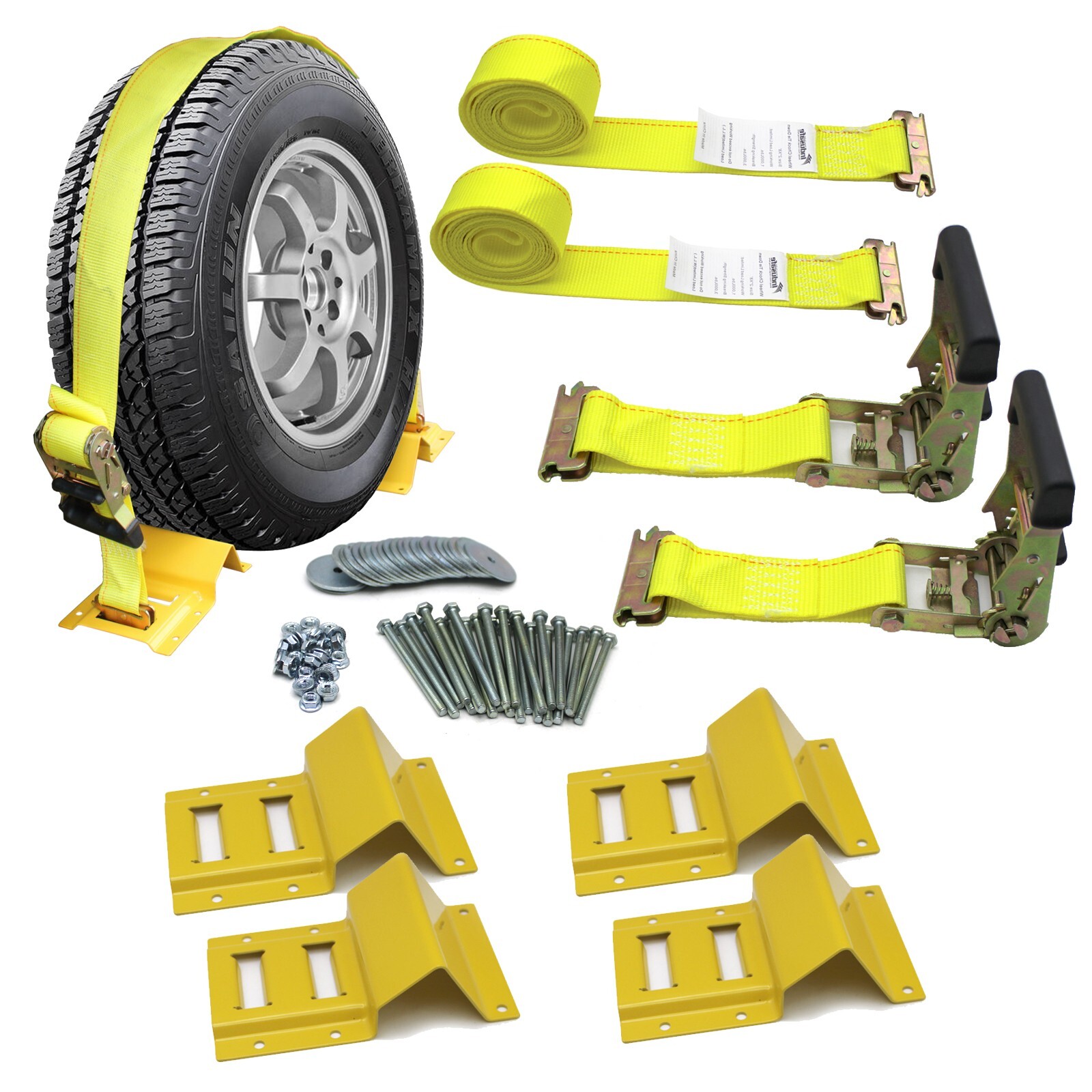 Wheel Chock Tie Down Strap Kit for Trailer ATV RZR UTV Tie Down Strap, 2 Wheels