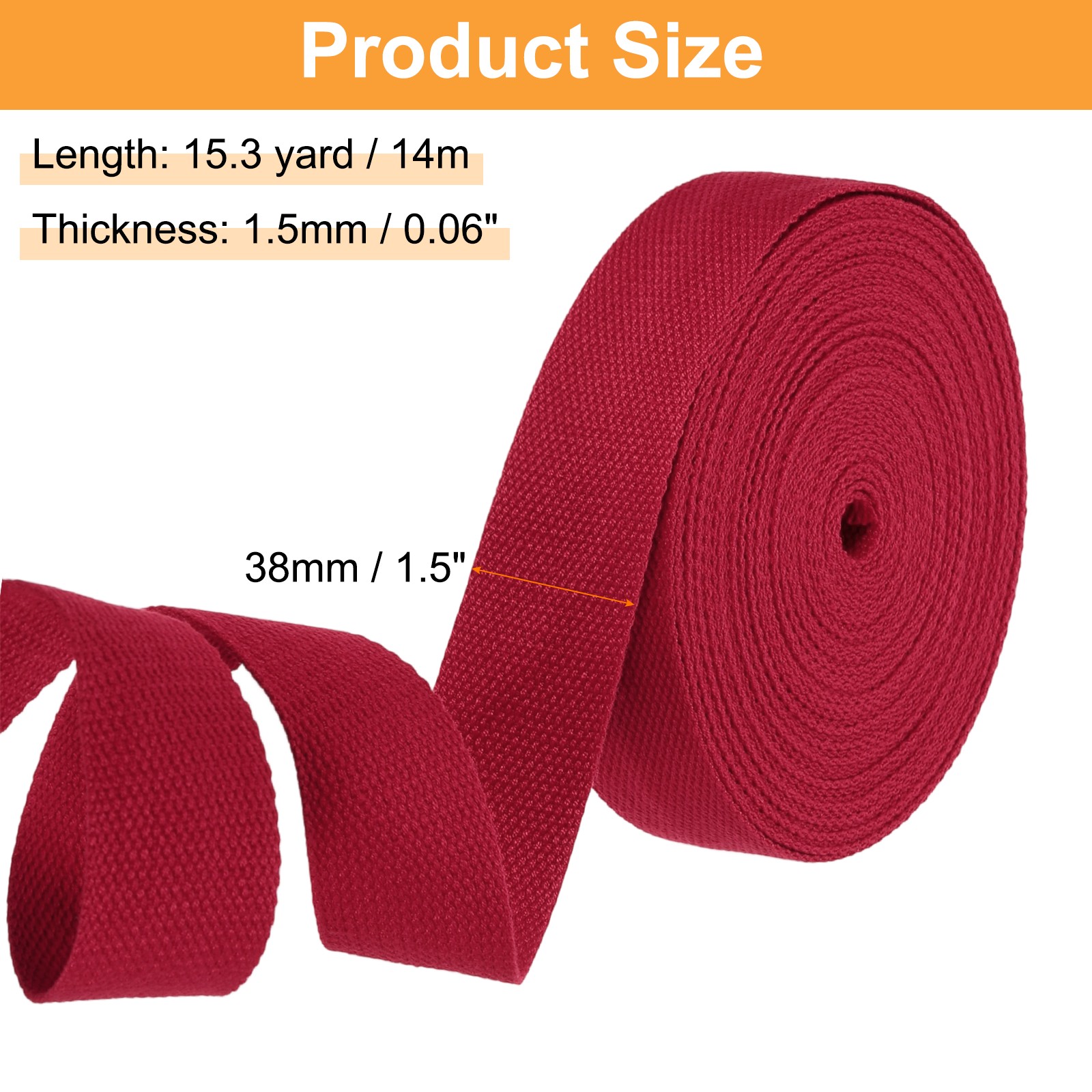 Cotton Webbing 1.5 Inch 15.3 Yard Polyester Cotton Webbing Strap Dark Red