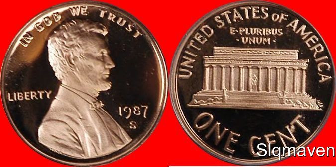 1987 S Lincoln Cent Deep Cameo Gem Proof