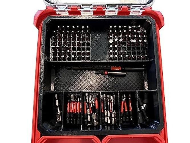 Impact bit holder insert for Packout Low Profile Organizers (7 Compartment Red