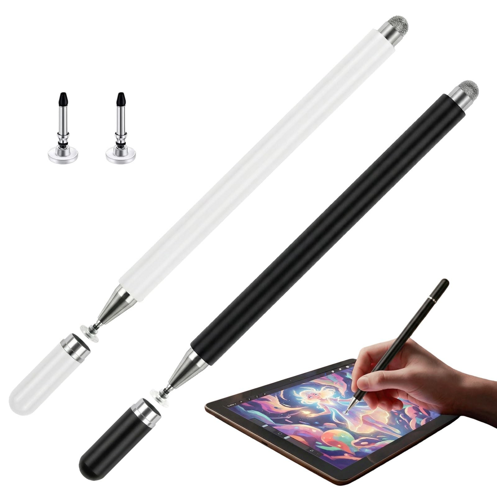 Stylus Pens for Touch Screens (2 Pcs), 2 in 1 Magnetic Disc & Fiber Tip Stylu...