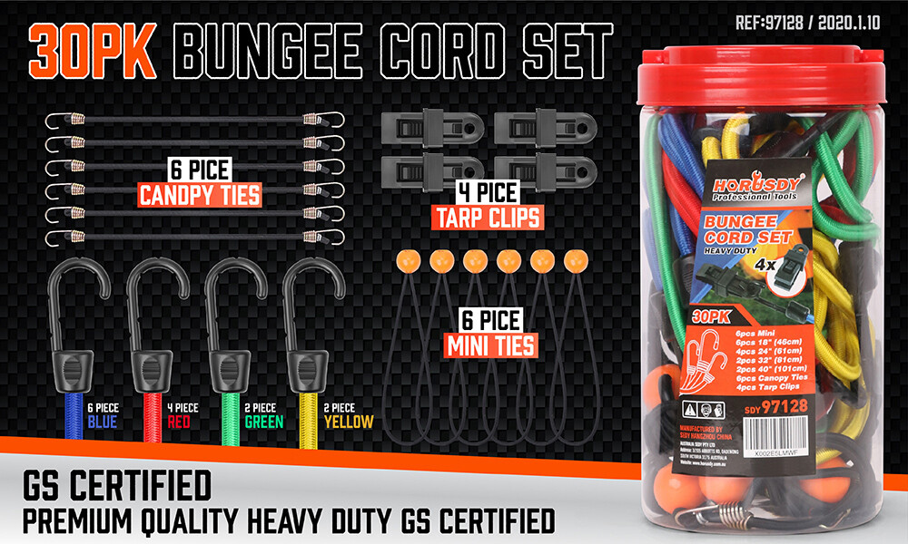 30PC Premium Bungee Cords Assortment Tie Down Straps Canopy Ball 40" 32" 24" 18"