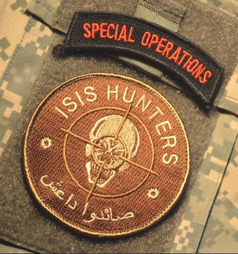 INHERENT RESOLVE JOINT TASK FORCE vêlkrö CAMO PATCH: ISIS HUNTER + SP OPS TAB