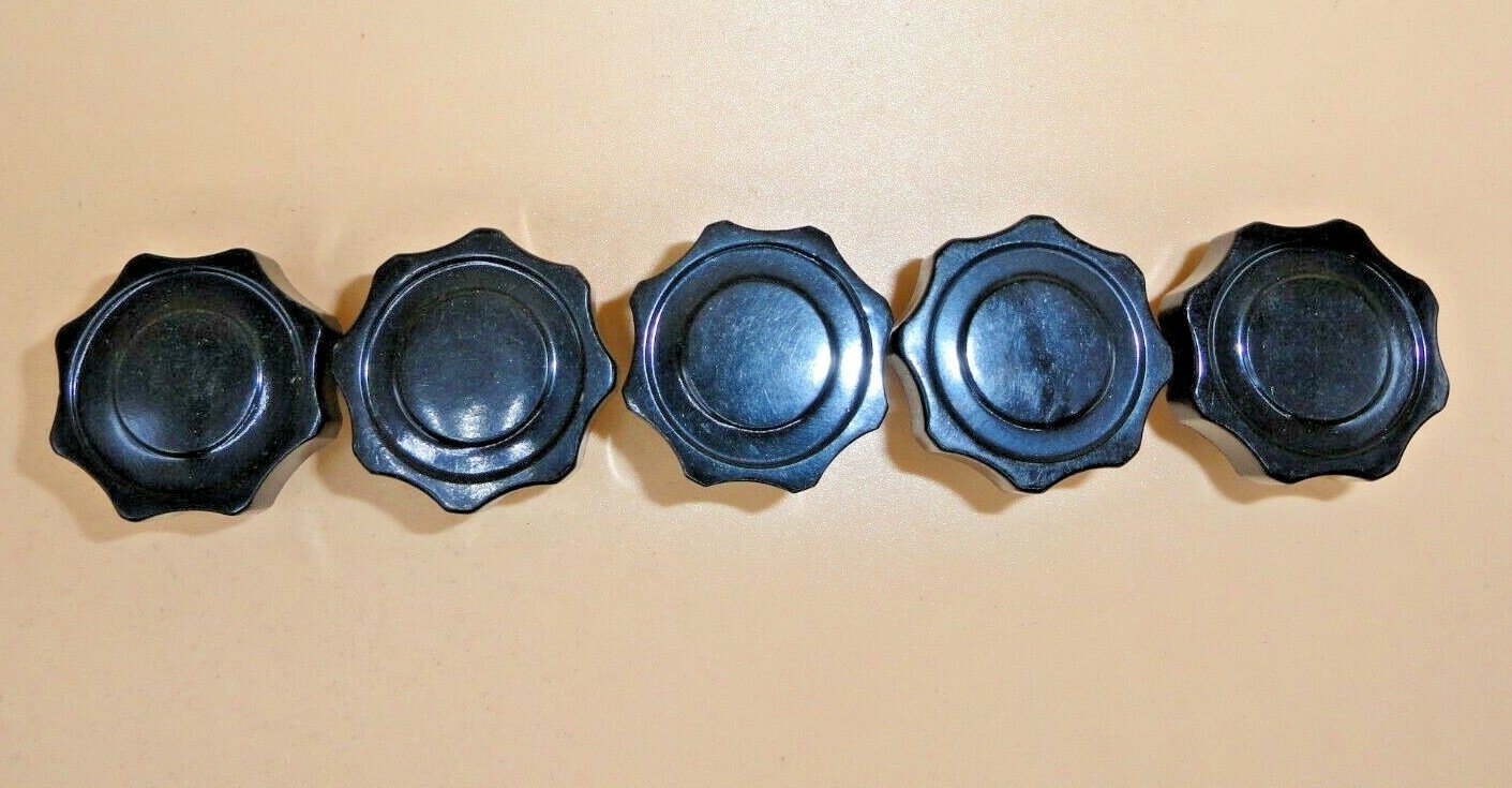 Black Bakelite Knob 60's,70's Fits Round or D shaft, Diameter 1 1/8" (Lot of 5)