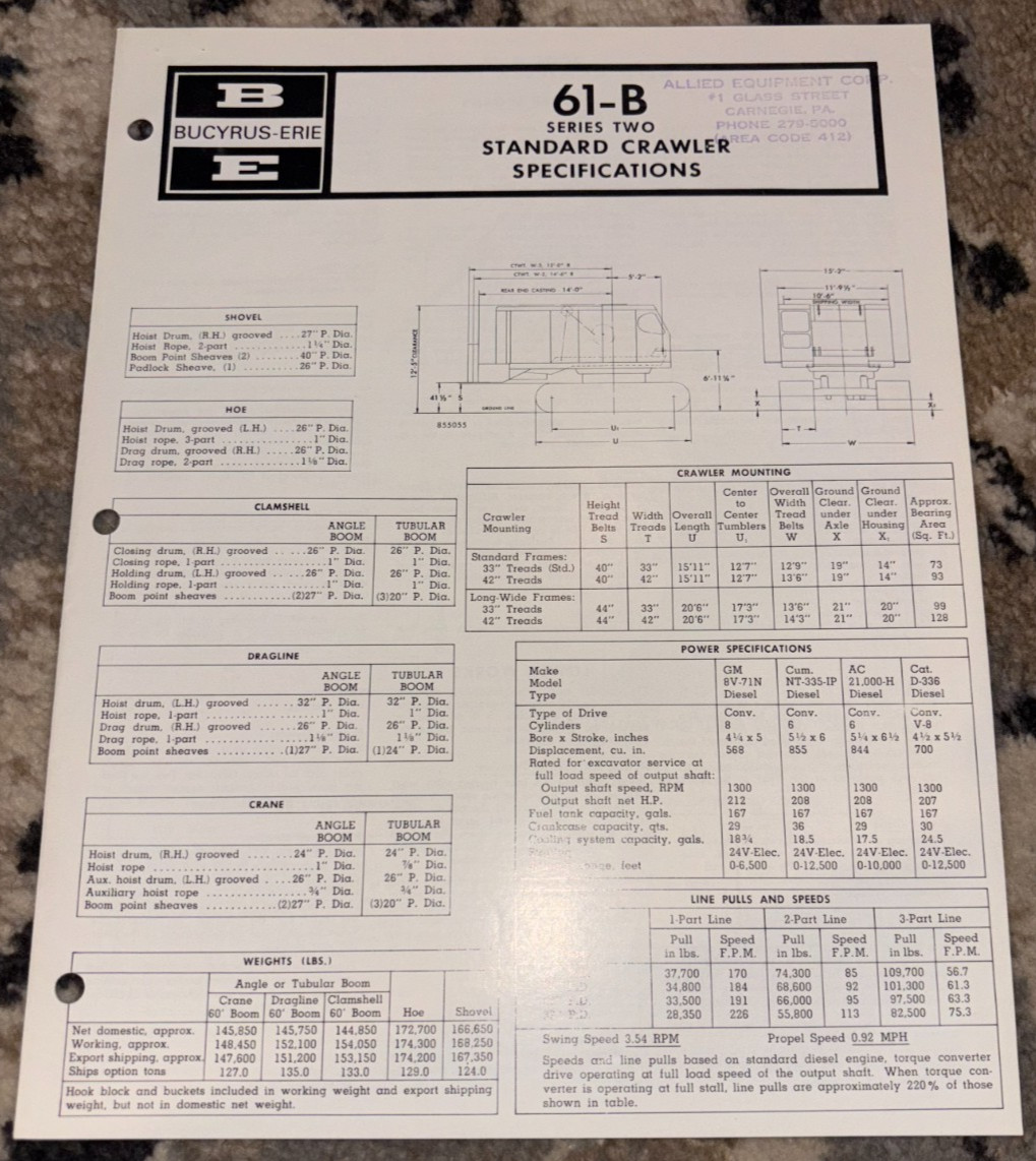 Bucyrus Erie 61-B Series 2 Standard Crawler Specifications Brochure AMIL25
