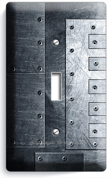 MATAL GRUNGE STEEL RIVETS LOOK LIGHT SWITCH 1 GANG PLATES MAN CAVE GAREGE DECOR