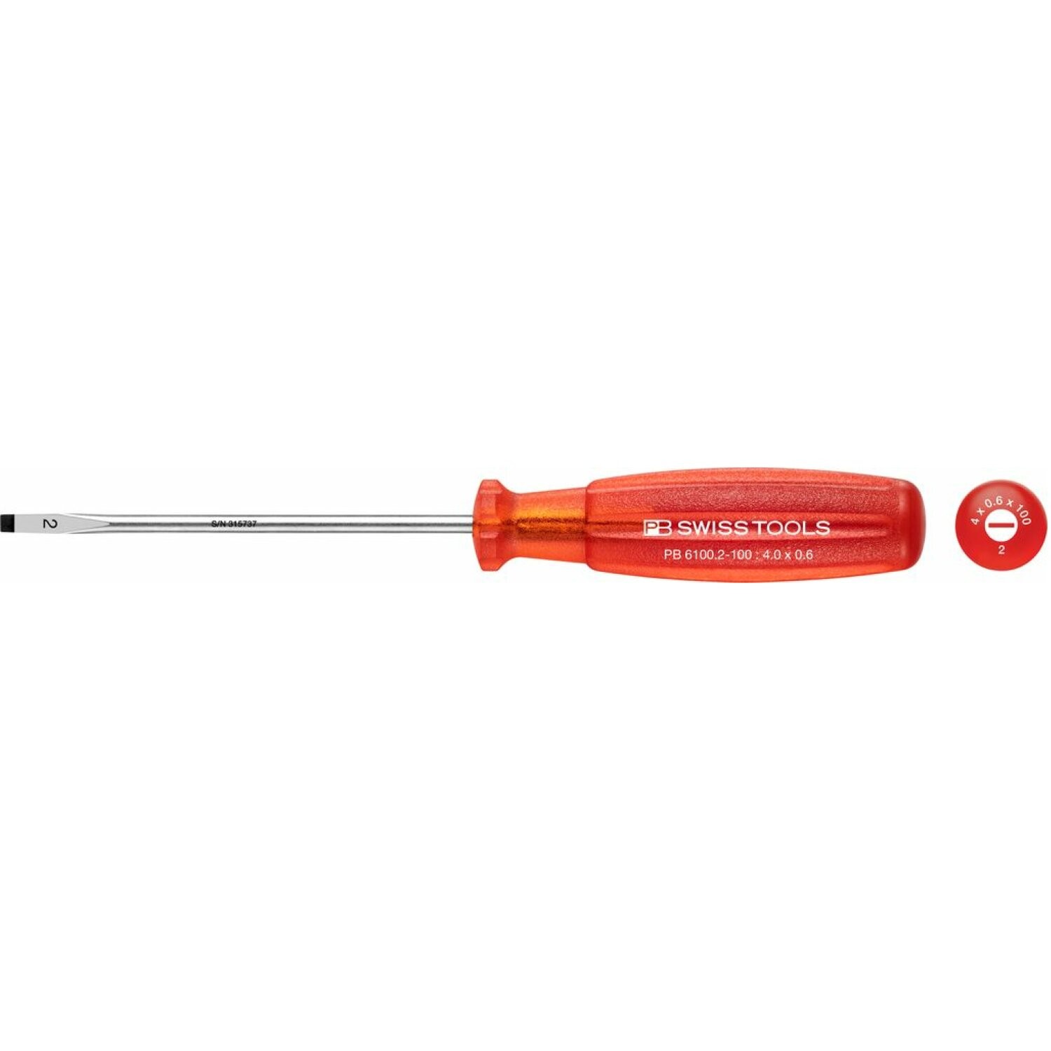 PB Swiss PB 6100.2-100 Multicraft Screwdriver, Slotted, Size 2 mm