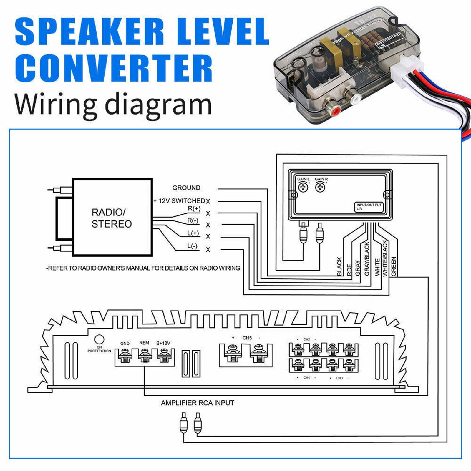 Plastic&Metal Car Stereo Audio RCA Speaker Level Converter Adapter Regulator