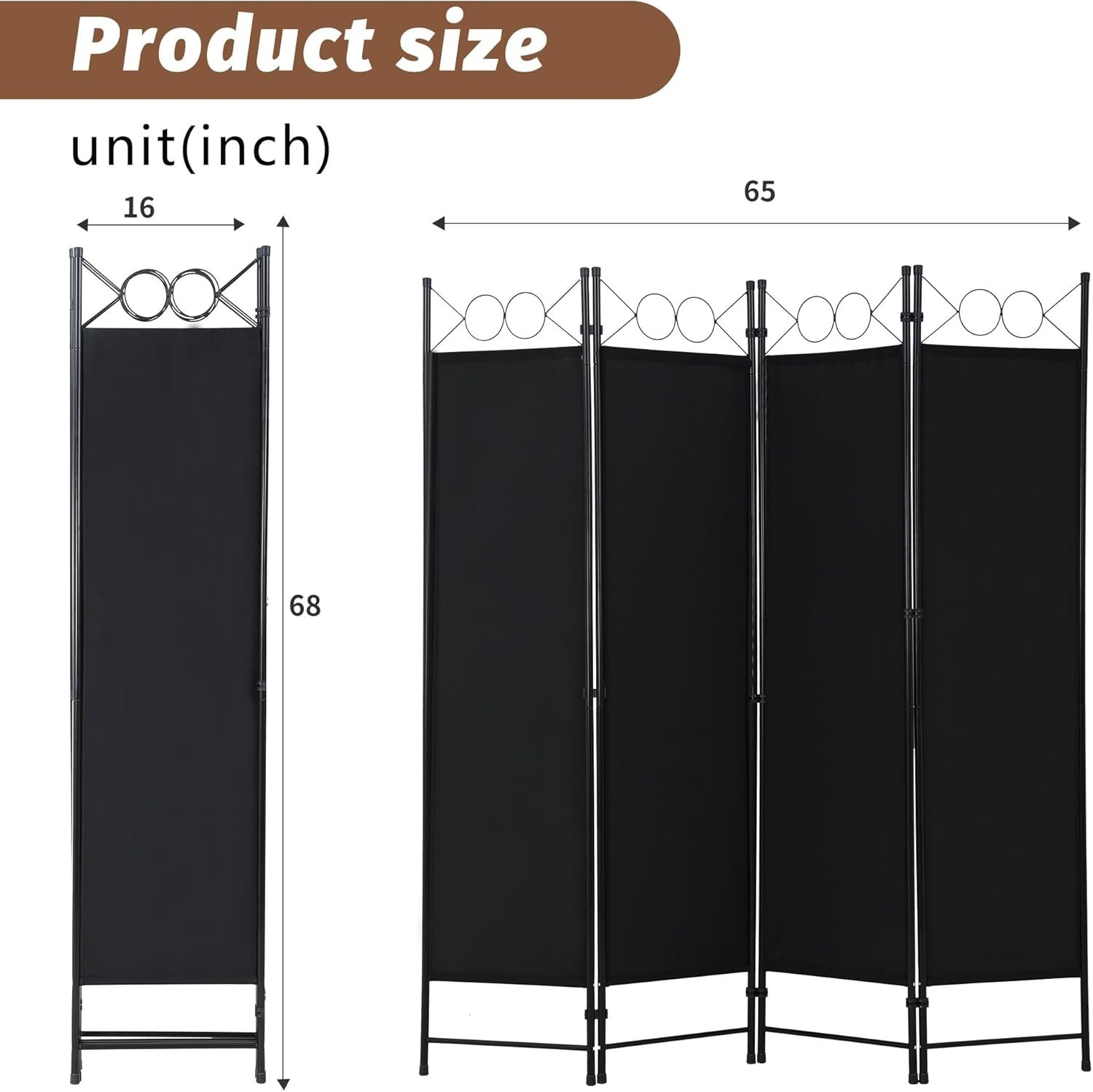 Room Divider 4 Panel Folding Screen Portable Wall Separator for Bedroom Office