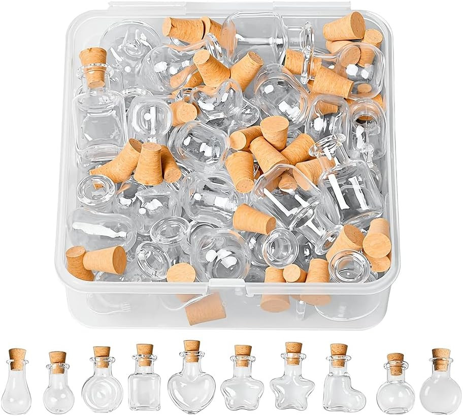 40 PCS Small Glass Bottles with Cork Stoppers Set Tiny Potion Bottles with Box S