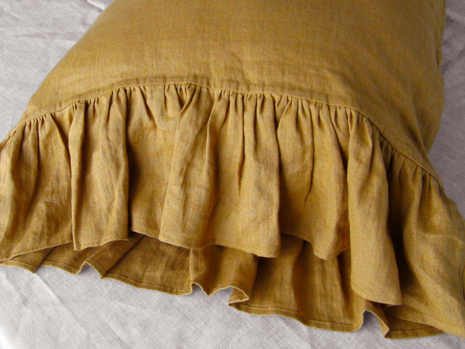 Linen Stone Washed Pillow Case with Ruffles on one side pillowcase sham cover