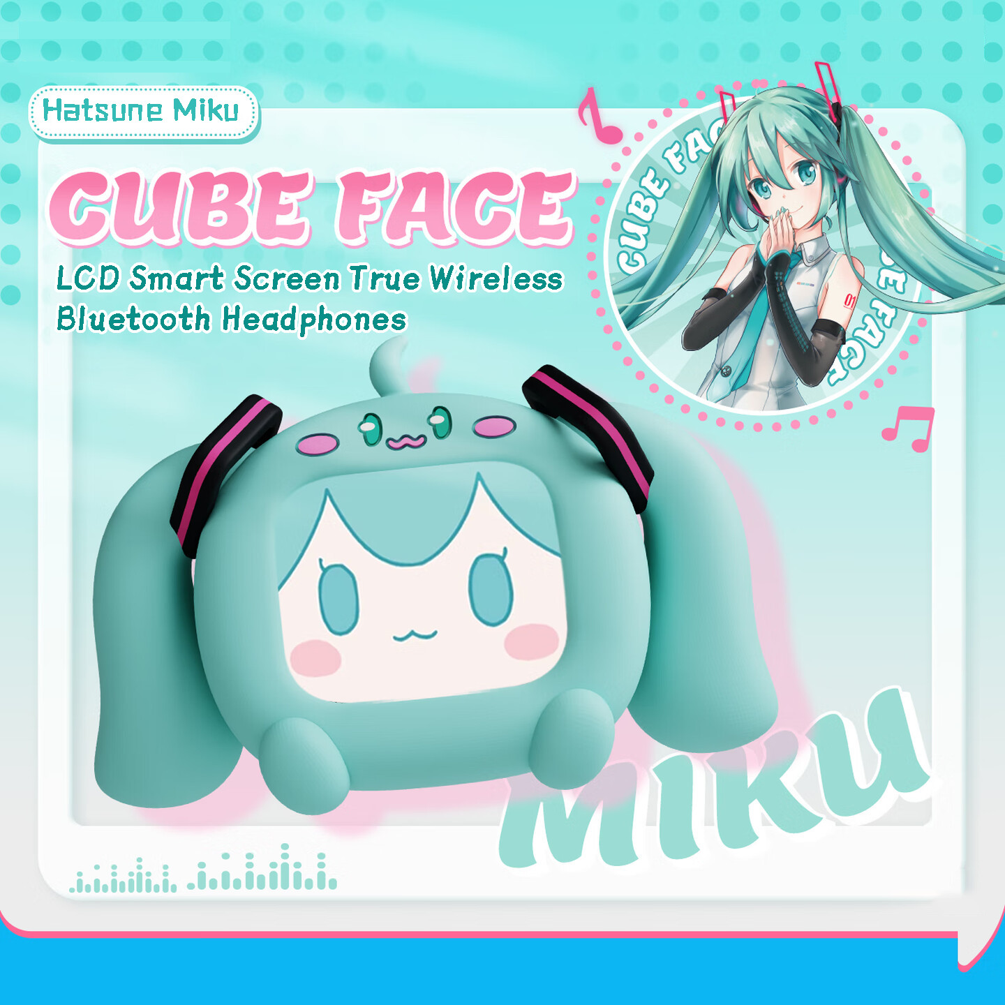 Anime Miku LCD BT Headphones Touch Screen iPhone Android