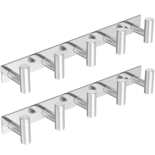 Coat Hooks Wall Mount, 2 Pack T Shaped 5 Hooks 2 Pack "T" shape 5 hooks Silver