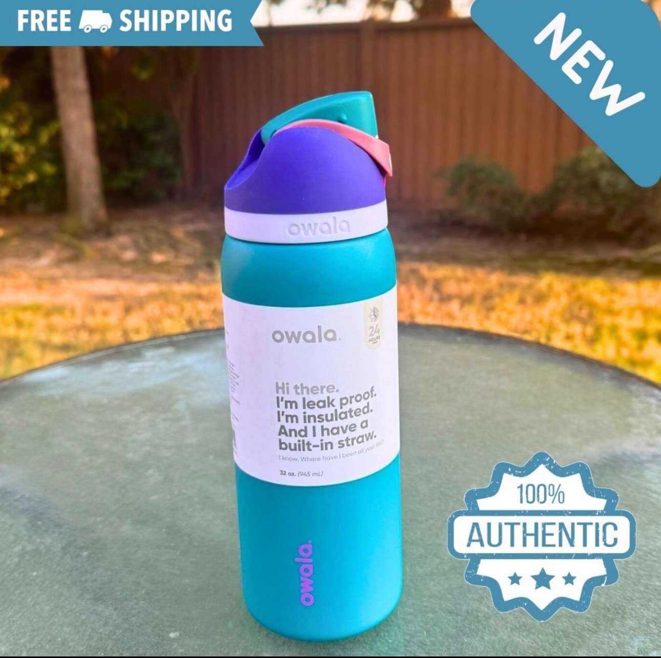 Owala FreeSip Stainless Steel Water Bottle / 32oz / Color: 80s Ski Slope