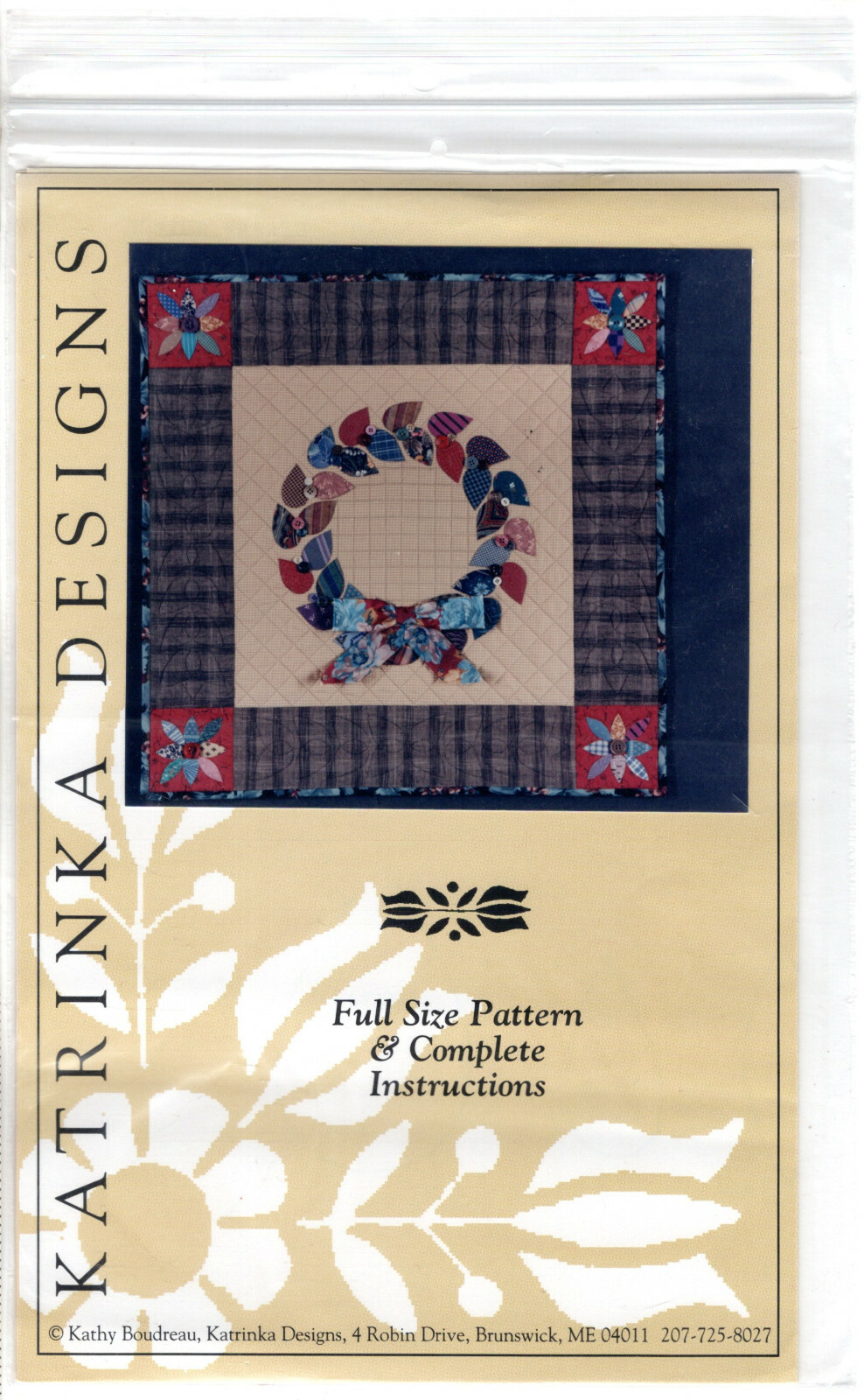 "Button Wreath" Katrinka Designs Quilting Sewing Applique Pattern 24"x24"