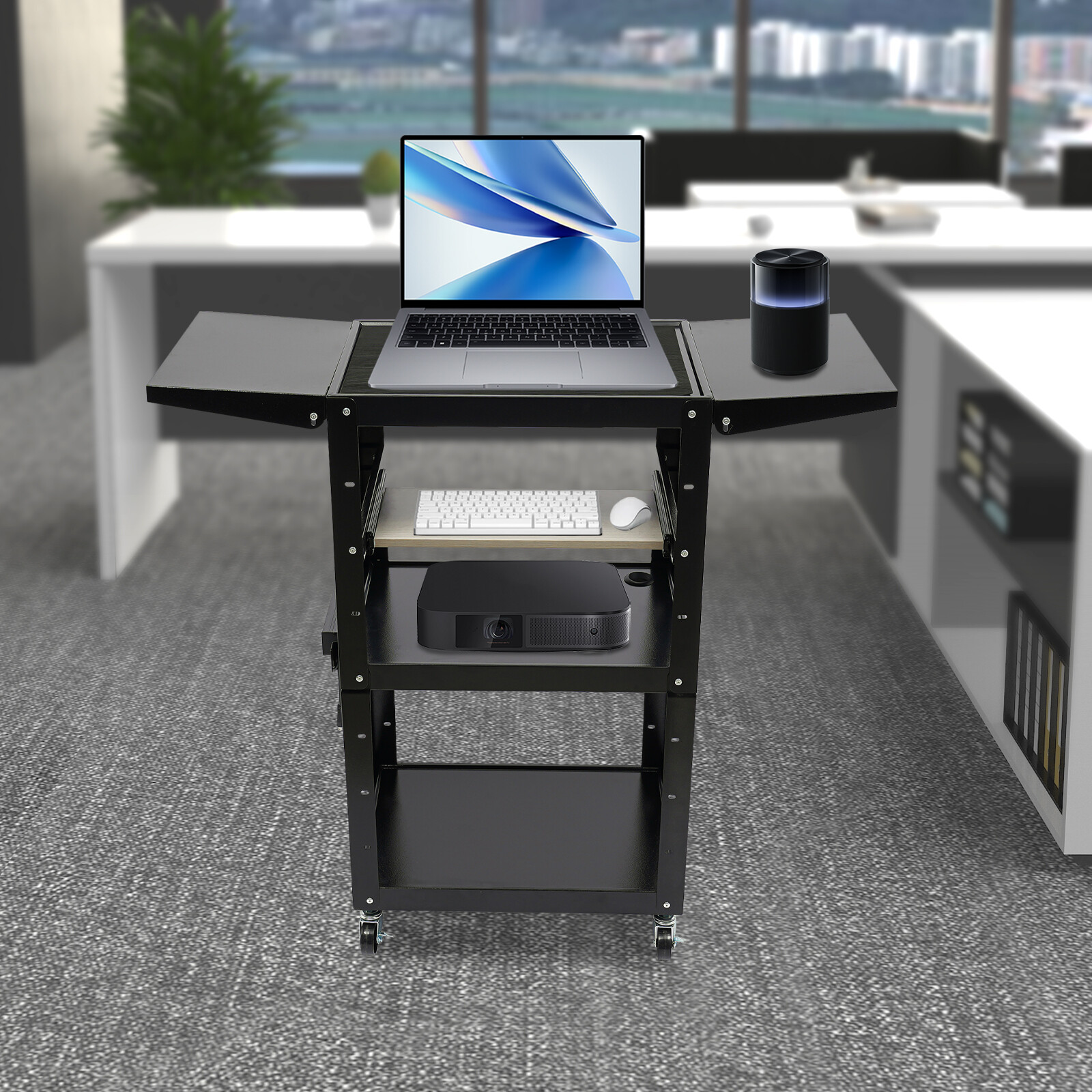Rolling PC Cart Monitor Mount Mobile Computer Workstation Stand Adjustable Desk
